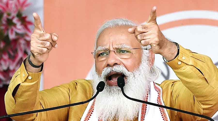 Prime Minister Narendra Modi addresses an election rally at Contai in East Midnapore on March 24.