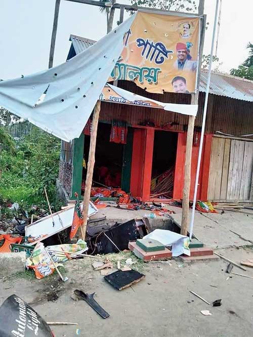 BJP office vandalised in Dhalai district on Saturday night after Tripura ADC poll results were declared. 