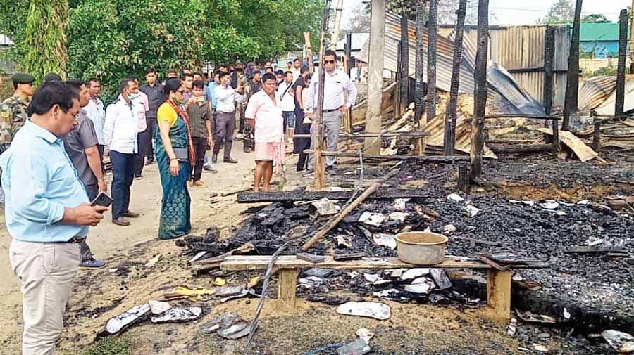 Shops belonging to IPFT supporters reduced to ashes allegedly by Tipra supporters  after election results of Mungiakami under Kowhai district of Tripura were declared on Saturday. 