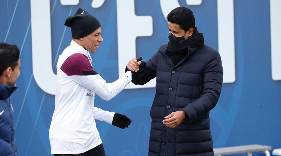 Kylian Mbappe with PSG president Nasser bin Ghanim Al-Khelaifi.