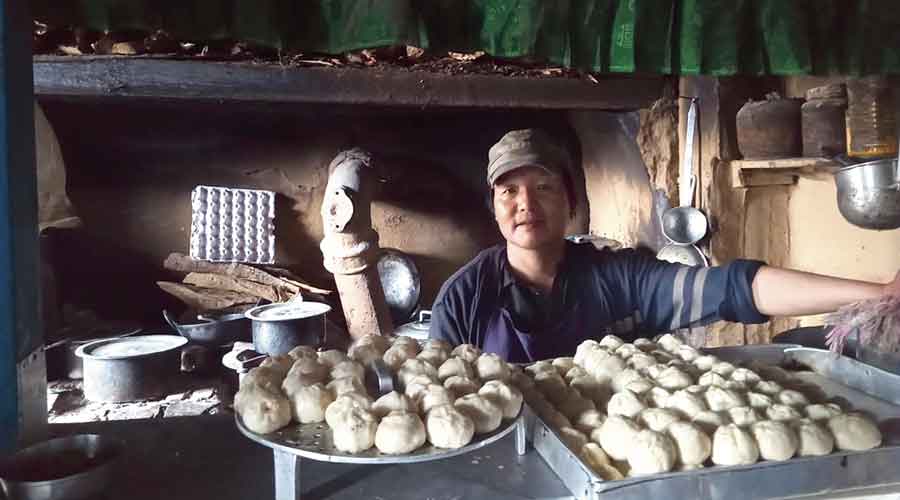 Momos being prepared in the restaurant kitchen