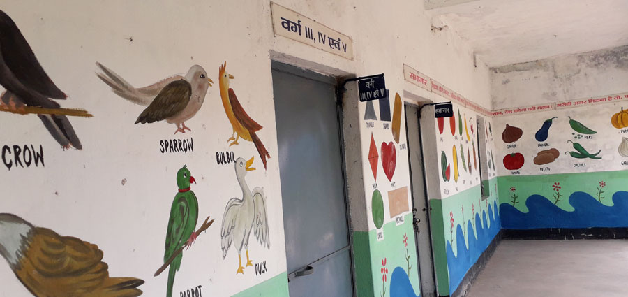 A wall painting at the school. corridor of Prathmik Vidyalaya, Pargho 3.