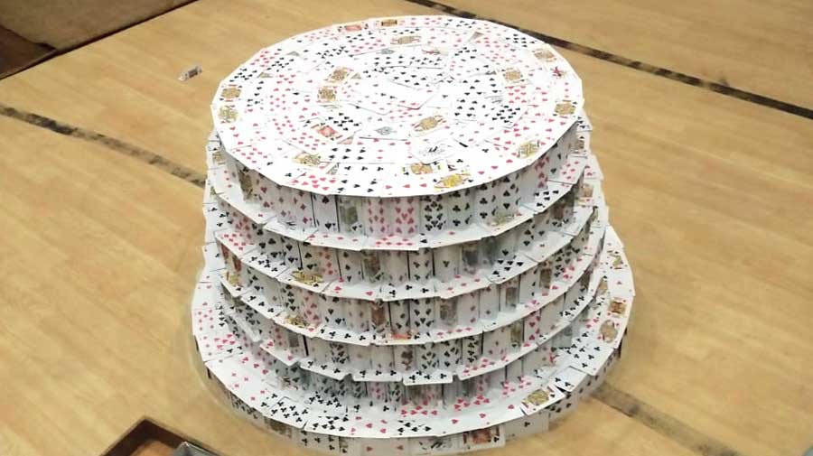 A few layers of cards added to the structure