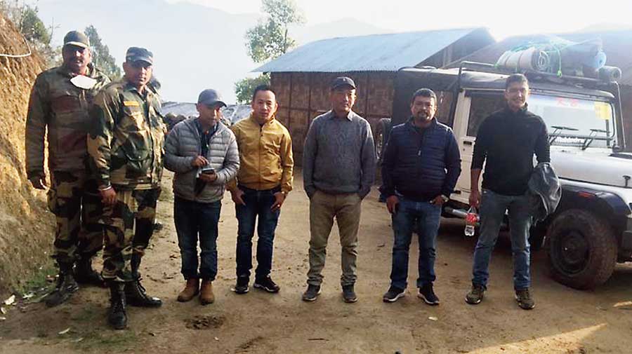 Pemba Sherpa with his team on the way to Daragaon Junior High School