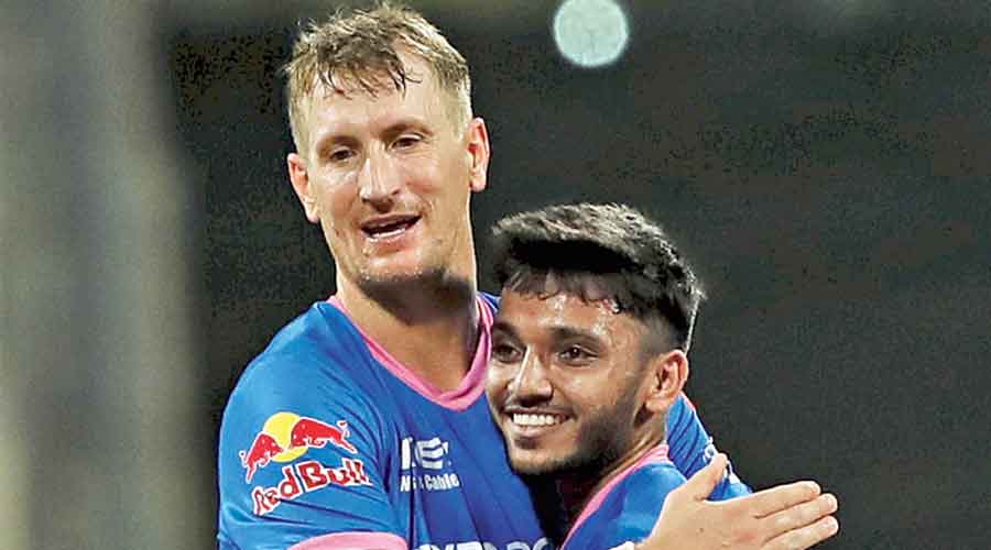 MoM Chris Morris (left) and Chetan Sakariya of Rajasthan Royals on Saturday