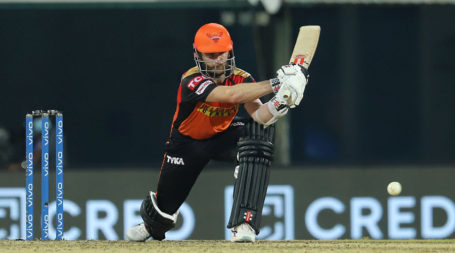 Kane Williamson of Sunrisers Hyderabad plays a reverse sweep during the Vivo Indian Premier League 2021 at M.A. Chidambaram Stadium in Chennai on Sunday.