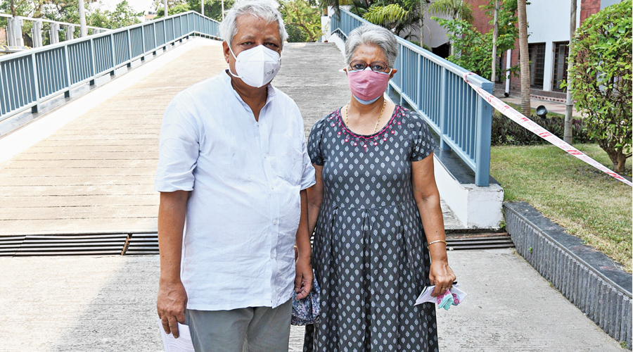 Dipak Kumar Mondal, 70, a doctor, and wife Krishna, 67,  had gone to South City International School to cast their votes on Monday afternoon. The two live in South City and walked to the booth. Mondal said the Kumbh crowd was a talking point among doctors. “The Tablighi Jamaat drew so much flak last year. But look at what happened at Kumbh. The congregation should have been avoided,” he said.