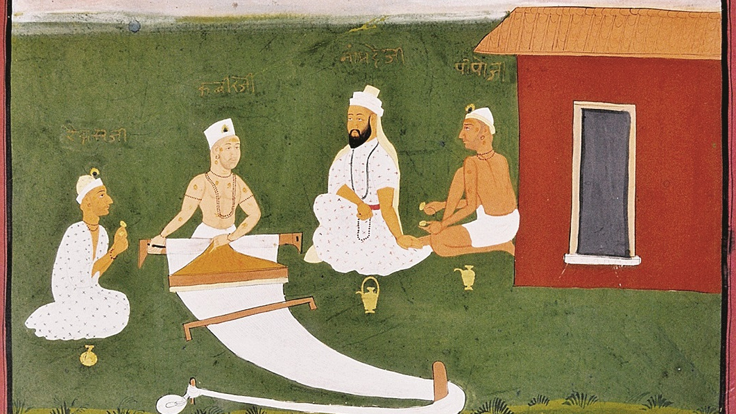 Saint Kabir with Namdeva, Raidas and Pipaji. Jaipur, early 19th century.