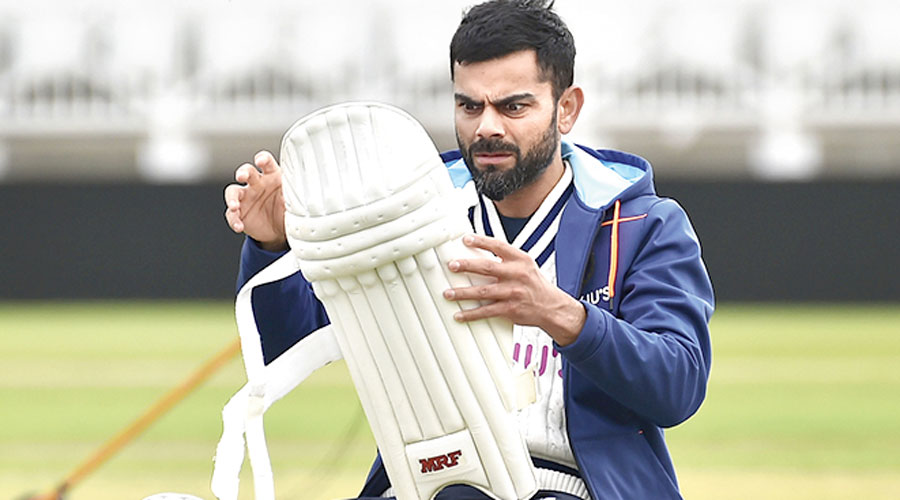India captain Virat Kohli pads up during net practice in Nottingham ahead of the first Test against England from Wednesday.