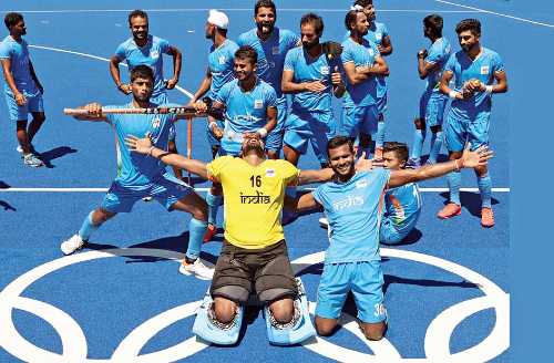 The Indian men's hockey team after winning the bronze medal in Tokyo.