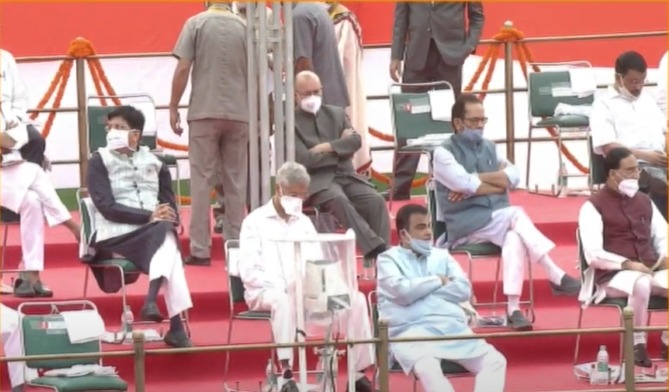 Ministers at the Red Fort on Sunday during Independence Day celebrations.