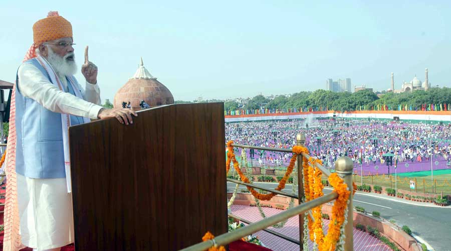 Prime Minister Narendra Modi addresses to the nation on the occasion of the 75th Independence Day celebrations at Red Fort in New Delhi