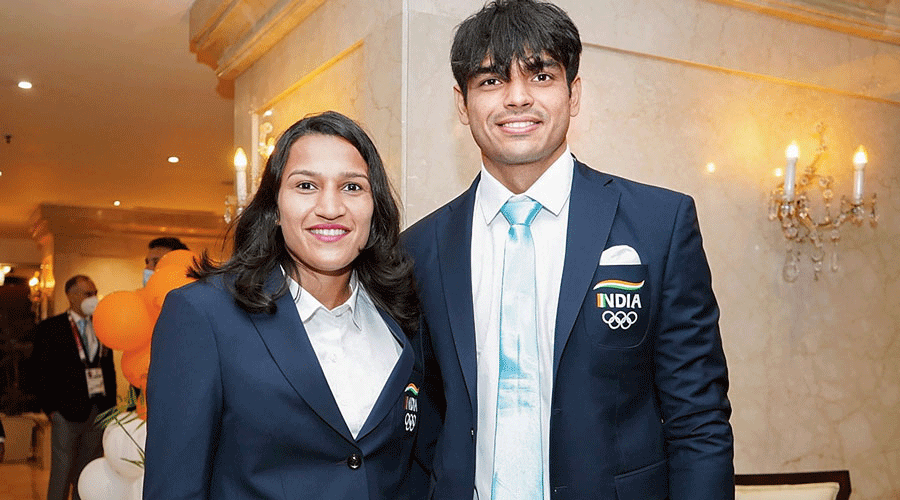 India women’s hockey captain Rani Rampal and javelin gold medal-winner Neeraj Chopra at the same event.