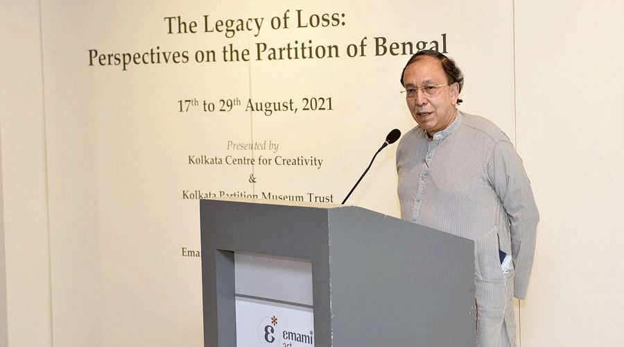 Sugata Bose speaks at the inauguration of the exhibition on Tuesday.