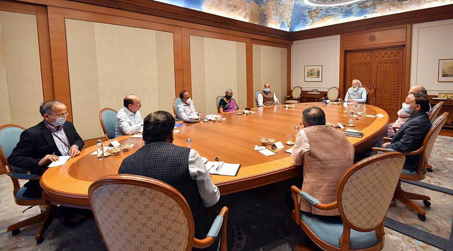 Prime Minister Narendra Modi chairs a meeting of Cabinet Committee on Security (CCS) in the wake of Taliban capturing power in Afghanistan, in New Delhi