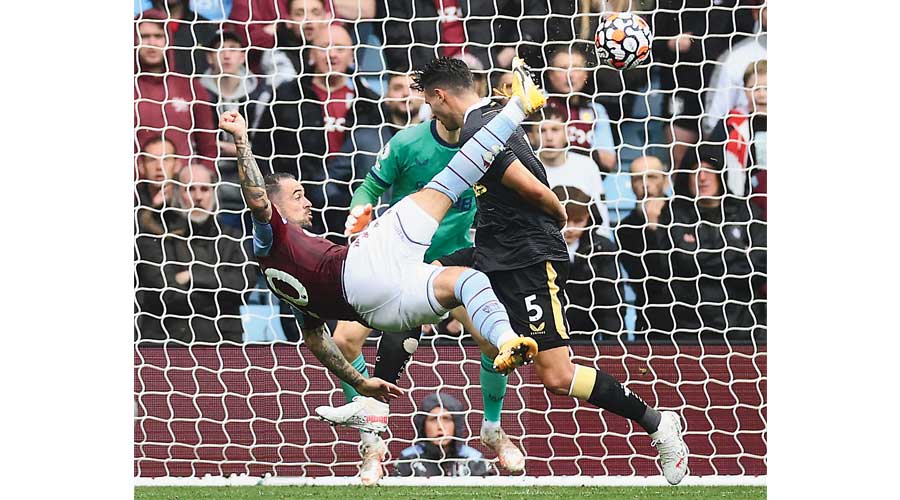 Danny Ings of Aston Villa scores during the Premier League match against Newcastle United at Villa Park in Birmingham on Saturday. 