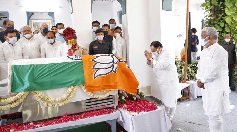 J.P Nadda pays his respects to Kalyan Singh
