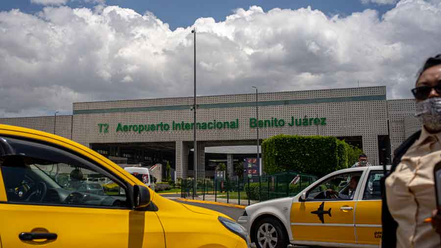 Cabs near the Benito Juarez International Airport Terminal 2 in Mexico City on Aug. 23, 2021.