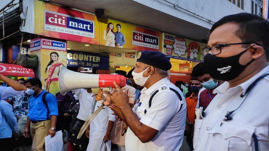 MASK-UP: Police carry out a Covid-protocol-awareness drive in New Market on Friday.