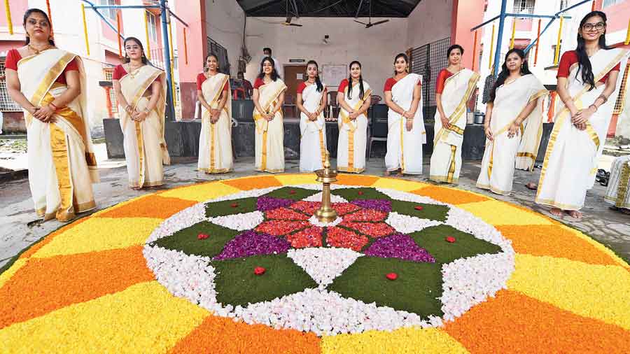 Onam was celebrated at a housing complex in Garia’s Brahmapur on Sunday. 