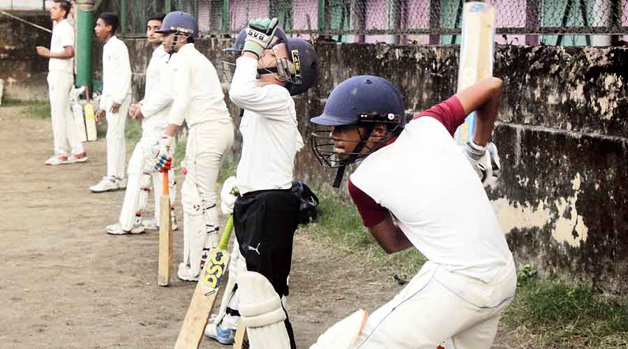Young cricketers practise in Siliguri.