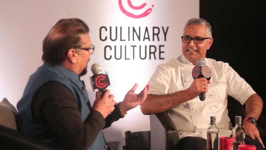 Atul Kochhar (right) and Vir Sanghvi at the Culinary Culture meet in New Delhi on November 27
