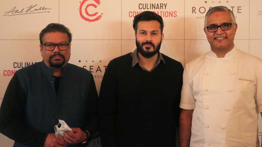 The faces of Culinary Culture: Vir Sanghvi, chairman, and Raaj Sanghvi, CEO, with chef Atul Kochhar