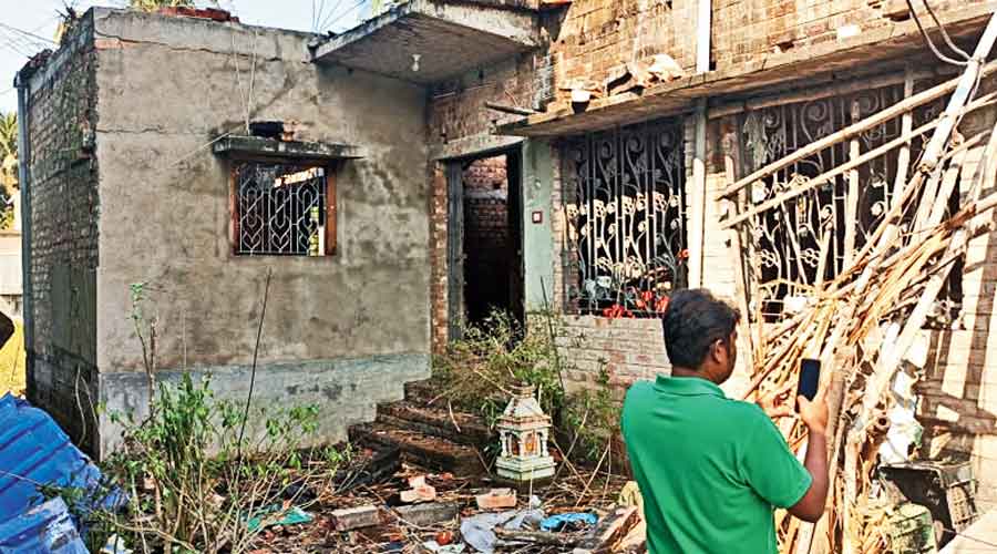Ashim Mondal’s home after the blast on Wednesday morning.