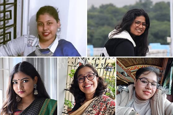(L-R, clockwise) Palak Gupta, Shruti Parthasarathy, Namrata Ghosh, Sharanya Misra and Aneesa Parvin.