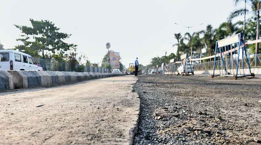 The top layer of a stretch of VIP Road peeled off on Thursday.