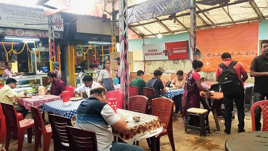 Lunch-time crowd at the food court  opposite New Town’s Candor Tech Space. 