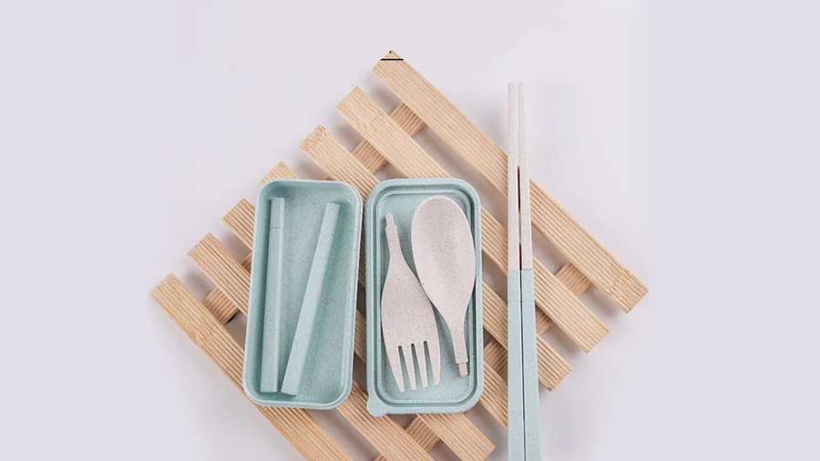 Wheat straw cutlery set by The June Shop