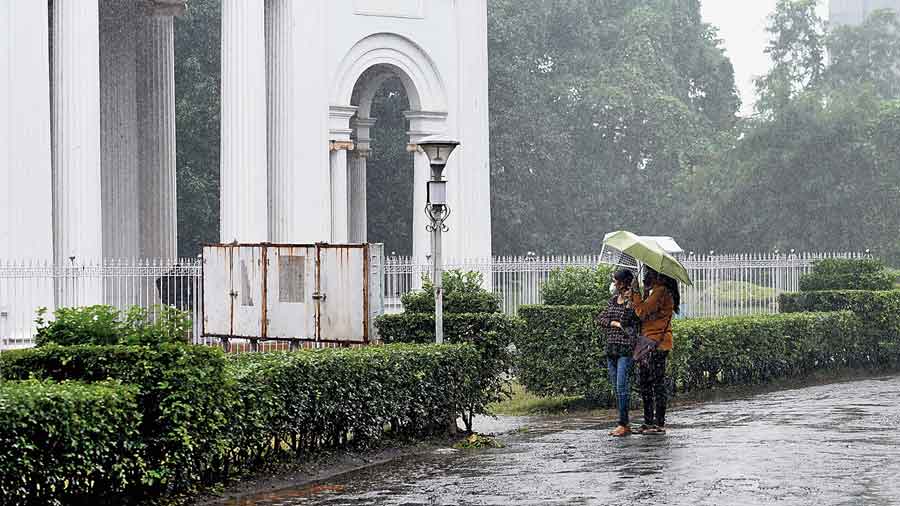 A rain-drenched Prinsep Ghat on Sunday afternoon.