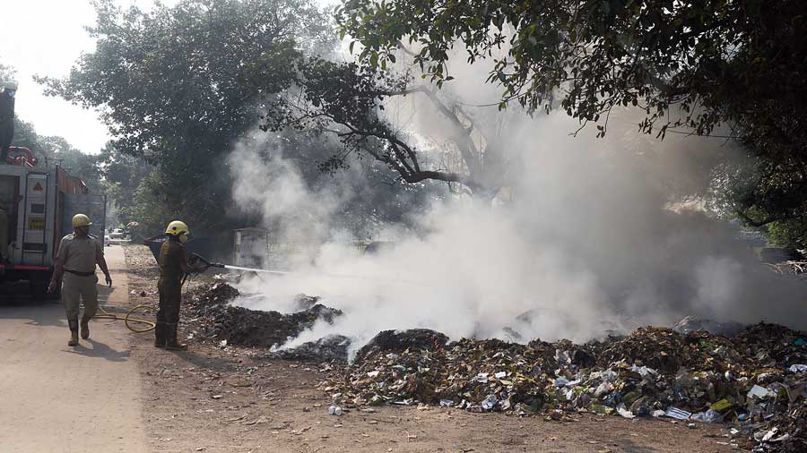A pile of garbage set on fire near the Eden Gardens last week.