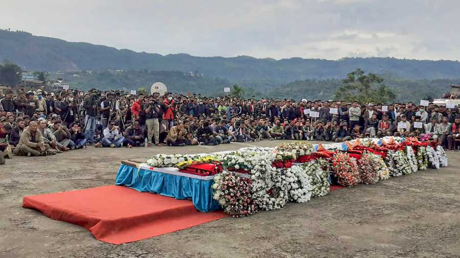 Funeral of 13 civilians killed in Nagaland.