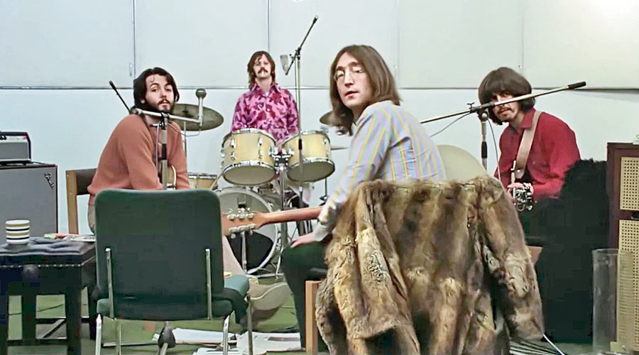 A screenshot from the film, The Beatles: Get Back