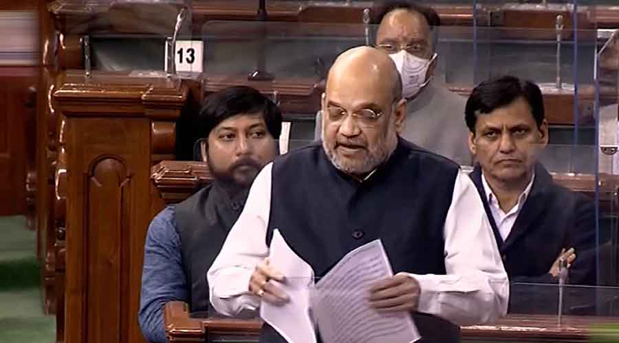 Union Home Minister Amit Shah speaks at the Parliament on the Nagaland killings on Monday 