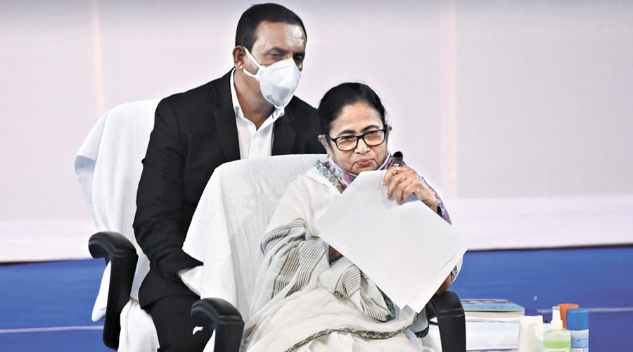 Mamata Banerjee at the administrative review meeting in Malda on Wednesday. 