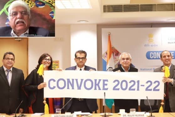 Representatives from NITI Aayog and Bharti Foundation at the launch of Convoke 2021-22.