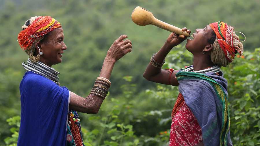 CHEERS: The Bonda tribe lives in the hills of Koraput in Odisha. Last June, Barun Rajgaria took this shot of tribal women enjoying a drink at the Onkadelli market. They are drinking out of a vessel made out of dried bottle gourd. He says, “Times are changing. Out of 50 Bonda people I saw, barely five or six wore their traditional gear.” Rajgaria adds, “When we say tribal we only think grinding poverty, difficult living conditions. But beyond that there is a spirit, a joy of living. I recognised that joy when I saw those two women.”