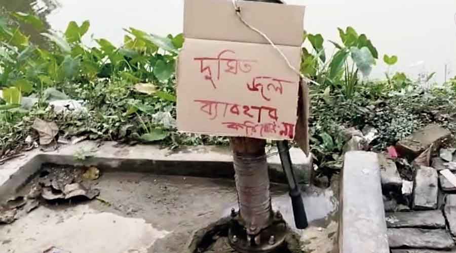 The sealed tube well, suspected to be contaminated, at Kamalapuskarni village in Murshidabad district.
