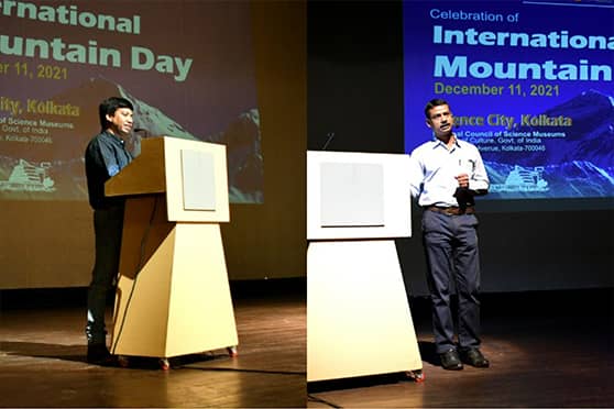 Debasish Biswas (left) and Debdas Nandy (right) attend the International Mountain Day talk at Science City on December 11.