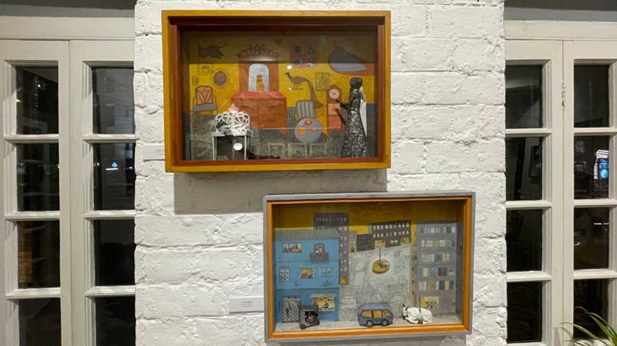 Nisreen’s paintings on display at Waypoint Café in Sarat Bose Road
