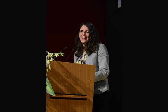 Sarah Kirlew, Australian consul general, Chennai, addresses the inaugural session of the summit.   