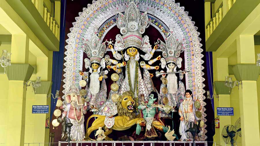 Durga Puja at a pandal in north Kolkata.  