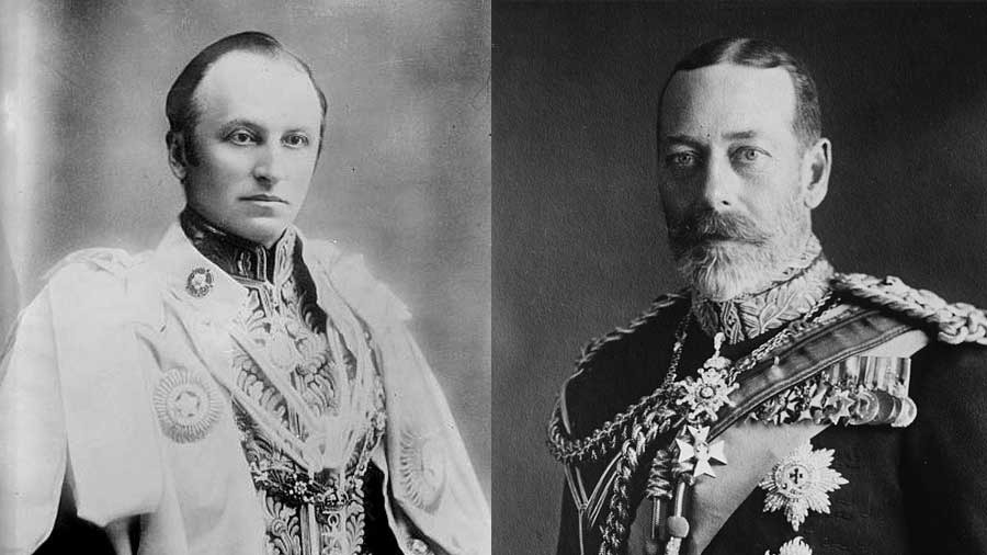 (Left) Lord Curzon, then Viceroy of India, had proposed the memorial to the late monarch; (right) the then Prince of Wales, the future King George V, had laid the foundation stone for the building