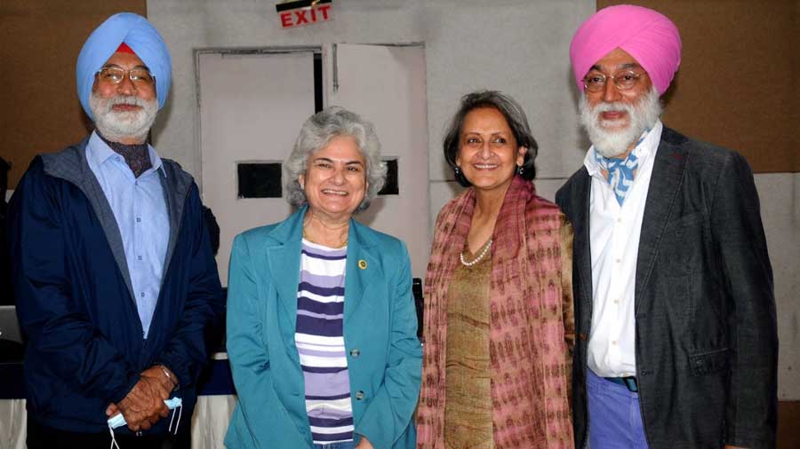 (L-R) Environmentalist Harkirat Sidhu, educationist Meenakshi Atal, Anita Singh Soin and Mandip Singh Soin. ‘I knew Mandip had travelled a fair bit, but I was spellbound by the sheer extent of his adventures,” said Sidhu, who was Mandip’s senior at St. Stephen’s College