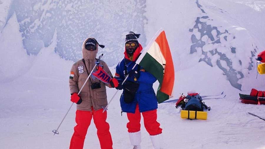 Mandip (right) during his Arctic expedition in 1989
