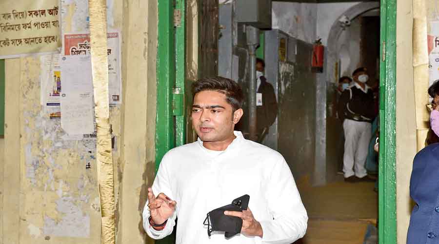 Abhishek Banerjee outside  a polling booth.