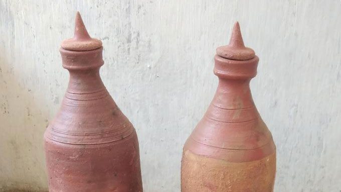 Clay bottles for sale at Dalma wildlife sanctuary
